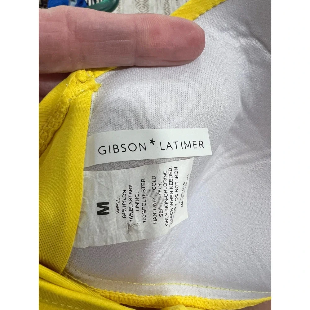 Gibson Latimer Womens Yellow Halter Bikini Top Ruched Molded Cup‎ Size Medium